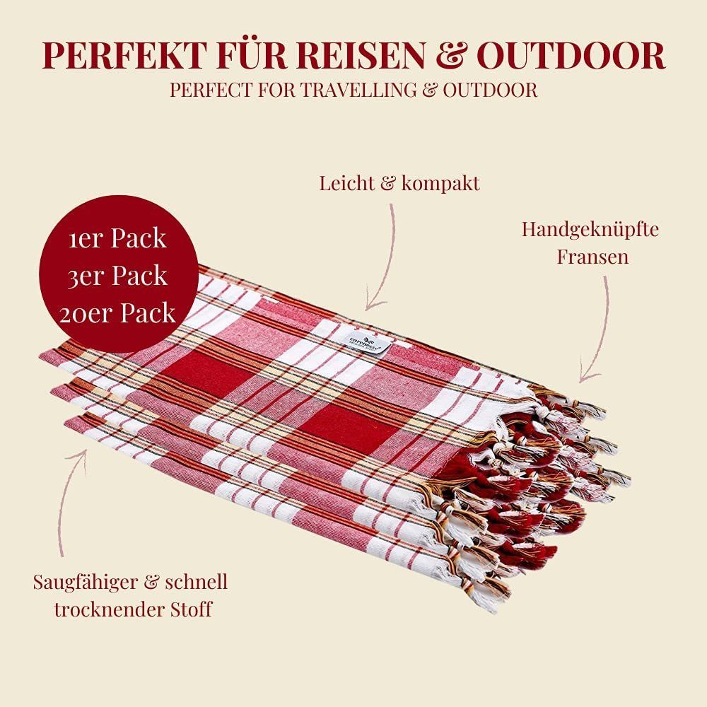 Carenesse Hamamtücher 3x Classic rot 80x170 cm Pestemal Fouta Saunatuch Strandtuch Handtuch, 100% Baumwolle (3-St), 100% Baumwolle saugfähig & schnelltrocknend beach towel Backpacker