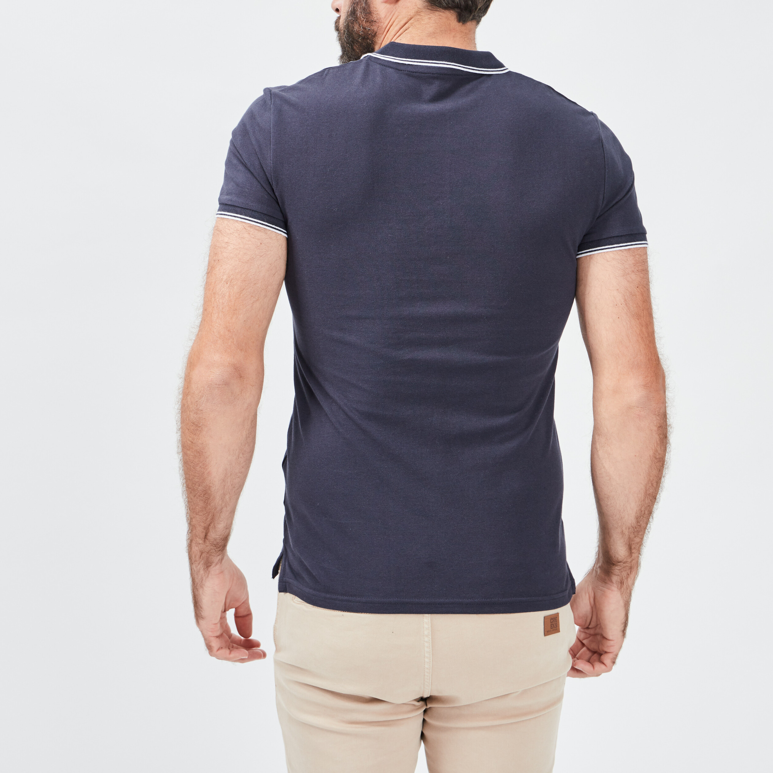 Polo manches courtes bords contrastés bleu marine homme | La Halle