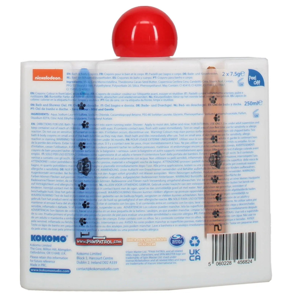 Nickelodeon Gel Douche Colorant Paw Patrol 250 ml + 2 Crayons