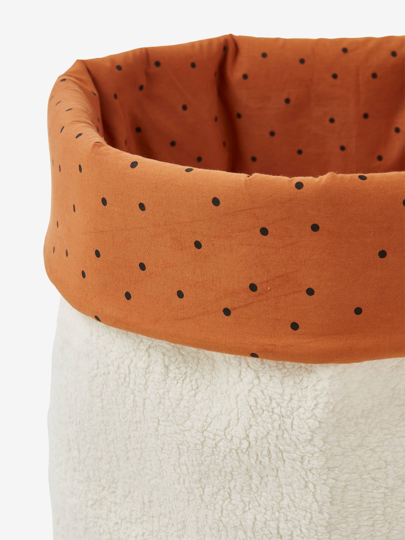 Panier XL réversible fausse fourrure bouclette blanc/caramel imprimé