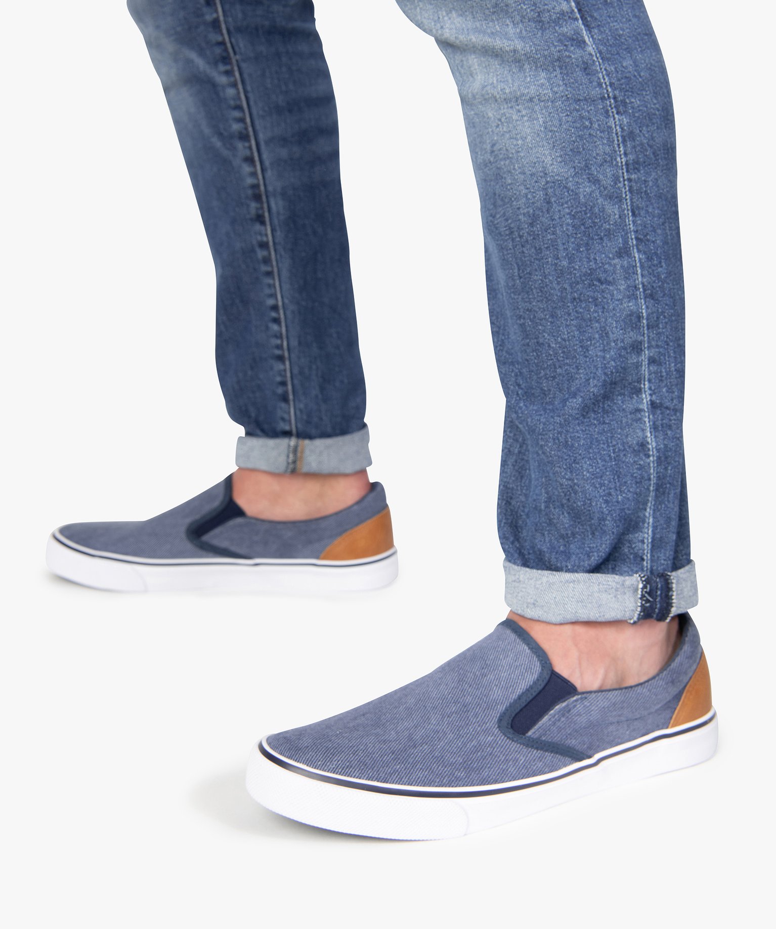 Tennis homme en toile faon slip-on bicolores denim | GEMO
