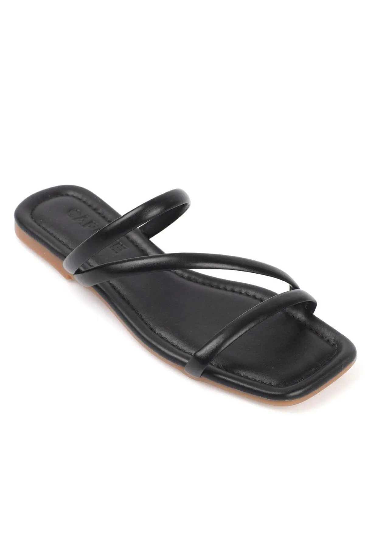 Capone Outfitters  Capone Blunt Toe Three-Striped Metallic Black Damen-Hausschuhe