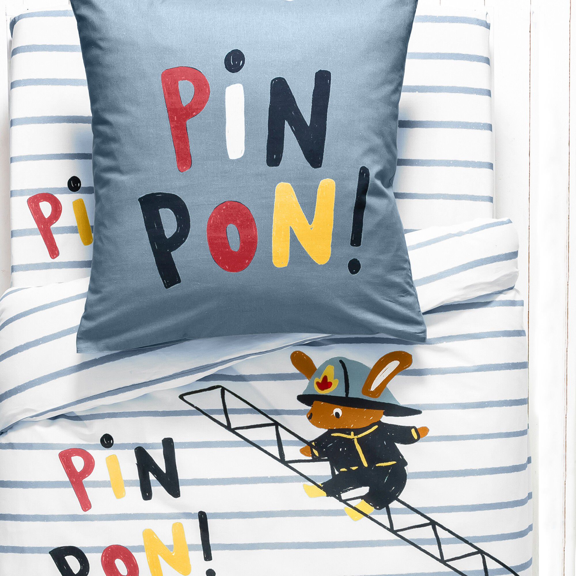 Linge de lit enfant à motifs Pompiers en coton