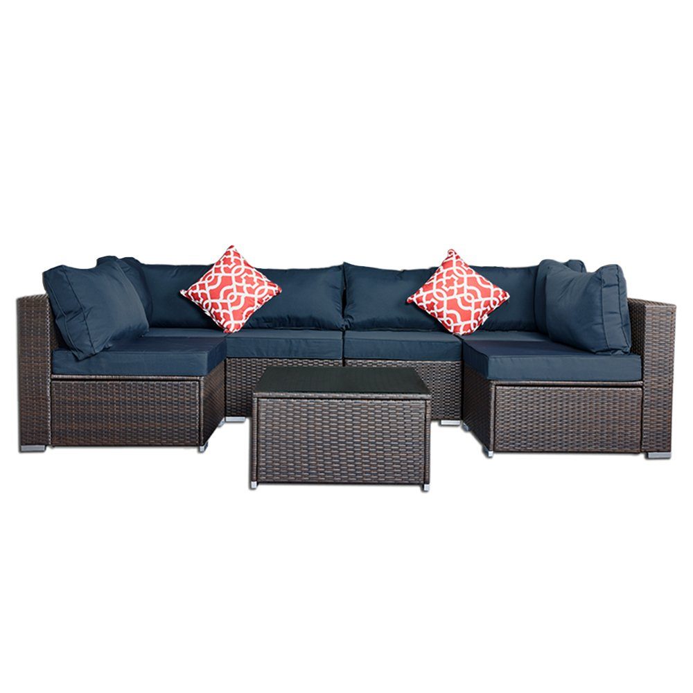 Mucola Gartenlounge-Set Gartenmöbel Sitzgruppe Lounge Rattanmöbel Gartenset XXL Marineblau, (Stück, 24-tlg), Hochdichter Schaumstoff