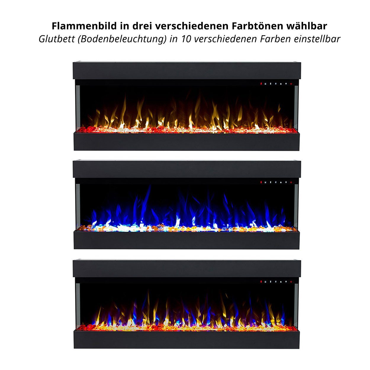 GLOW FIRE Elektrokamin Insert Tetris Wandkamin elektrisch mit Heizung, Elektrischer Kamin mit Fernbedienung, Timer, 3D Flammenspiel, LED Feuer