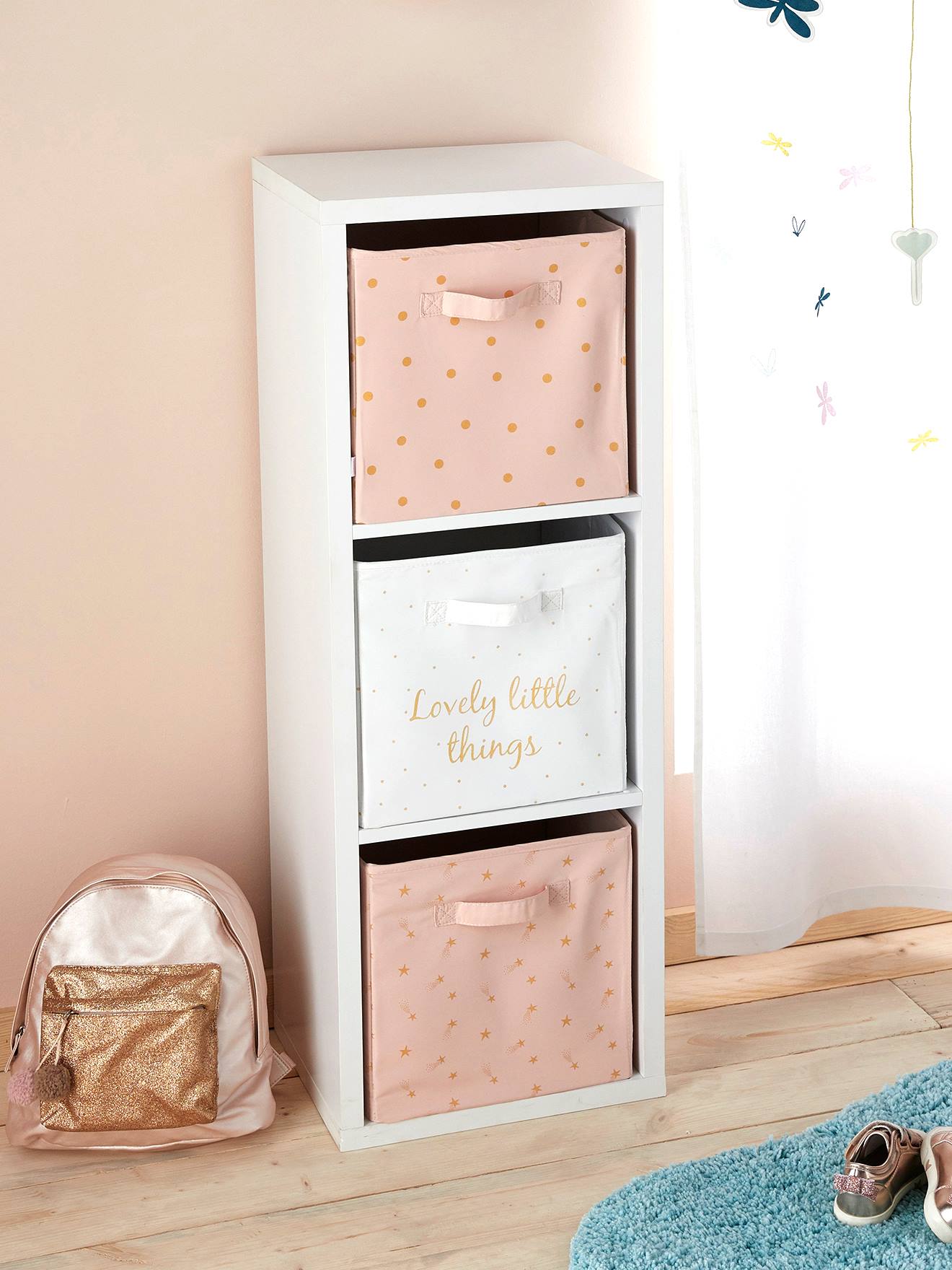 Vertbaudet Kinderzimmer 3er-Set Aufbewahrungsboxen LOVELY - wollweiß+rosa