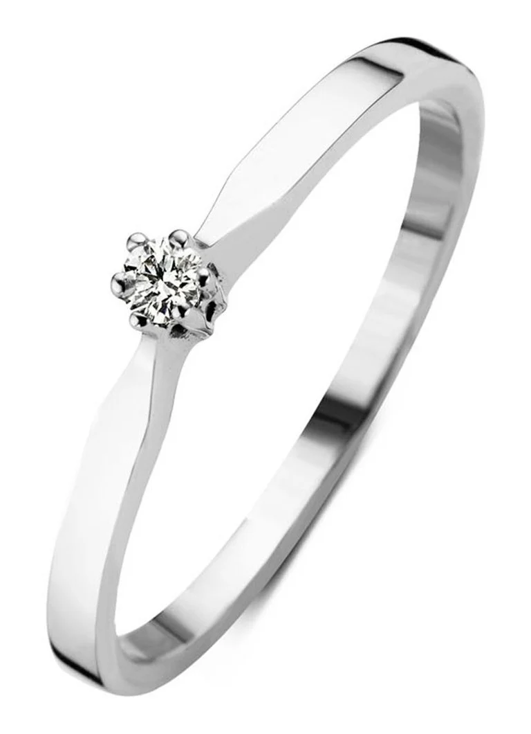 Diamond Point Beli zlati prstan z diamantom, vzgojenim v laboratoriju, 0,05 karata. 0,05 karata diamant, vzgojen v laboratoriju.