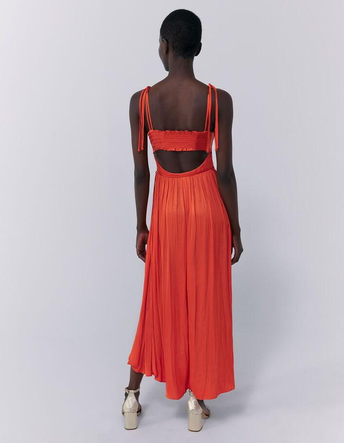 Robe longue asymétrique à dos échancré orange femme