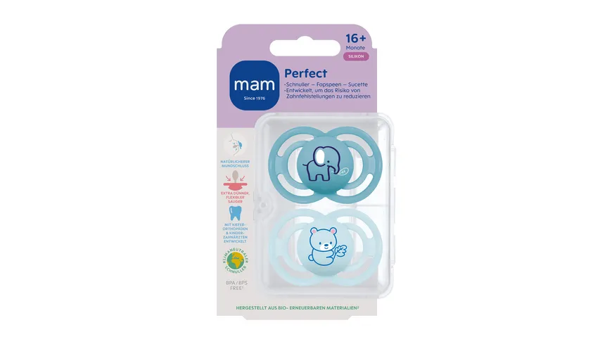 MAM Perfect Silikon, 16+ Mon., 2 Stk, Elefant/Bär