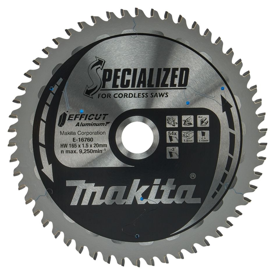 Makita Tilbehør E-16760 Spesialisert Tverrsag- og Sirkelsagblad Aluminium Efficut 165x20mm 54T -3g