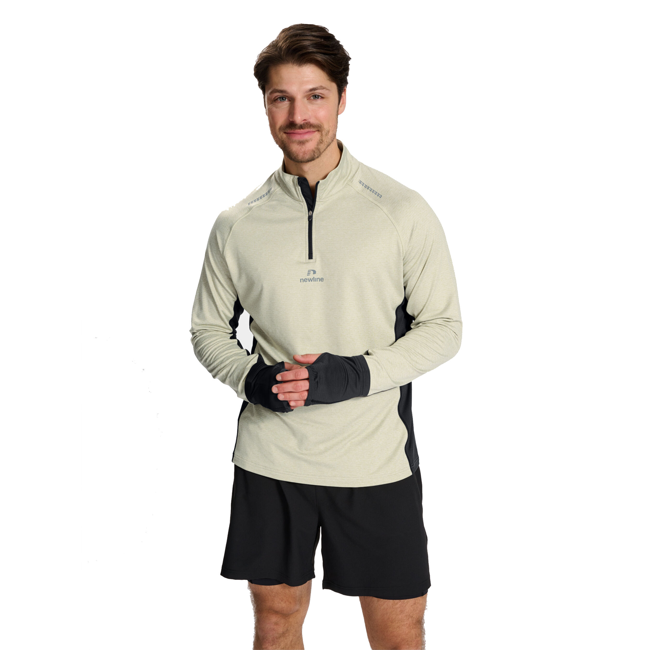 Mesa Half-Zip Lauftop Herren - Beige, Schwarz
