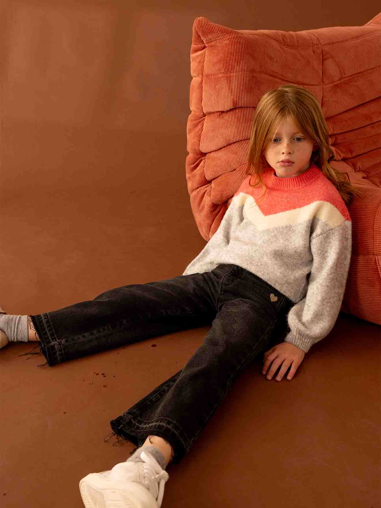 Vertbaudet Mädchen Pullover, Colorblock - grau meliert