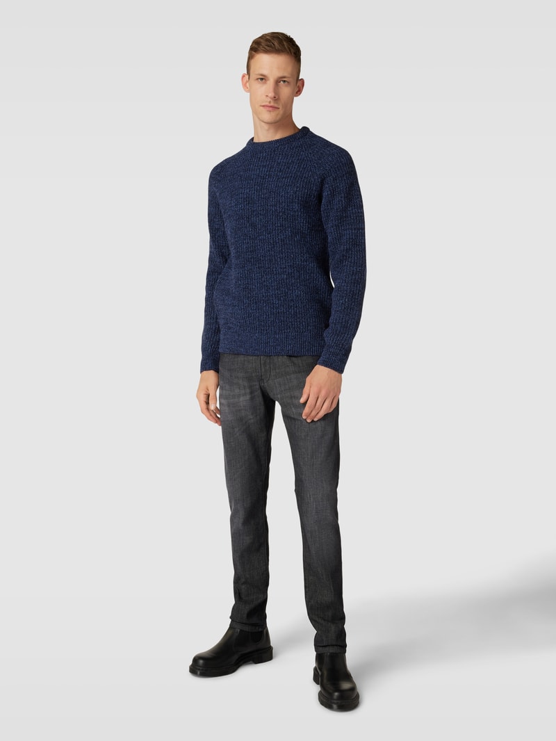 Strickpullover aus Wolle mit Rundhalsausschnitt in marineblau