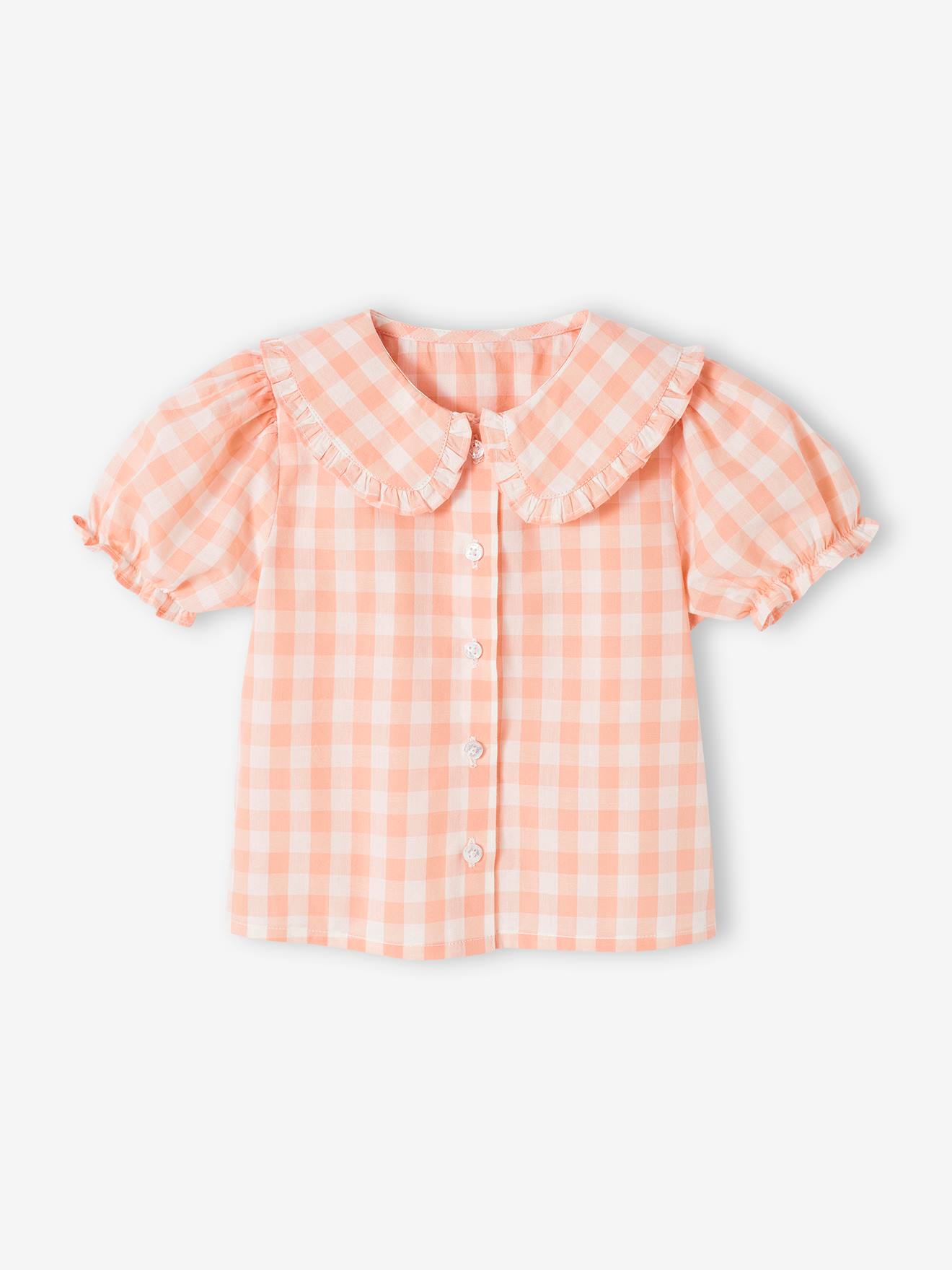 Vertbaudet Kurzärmelige Mädchen Baby Bluse - rosa kariert