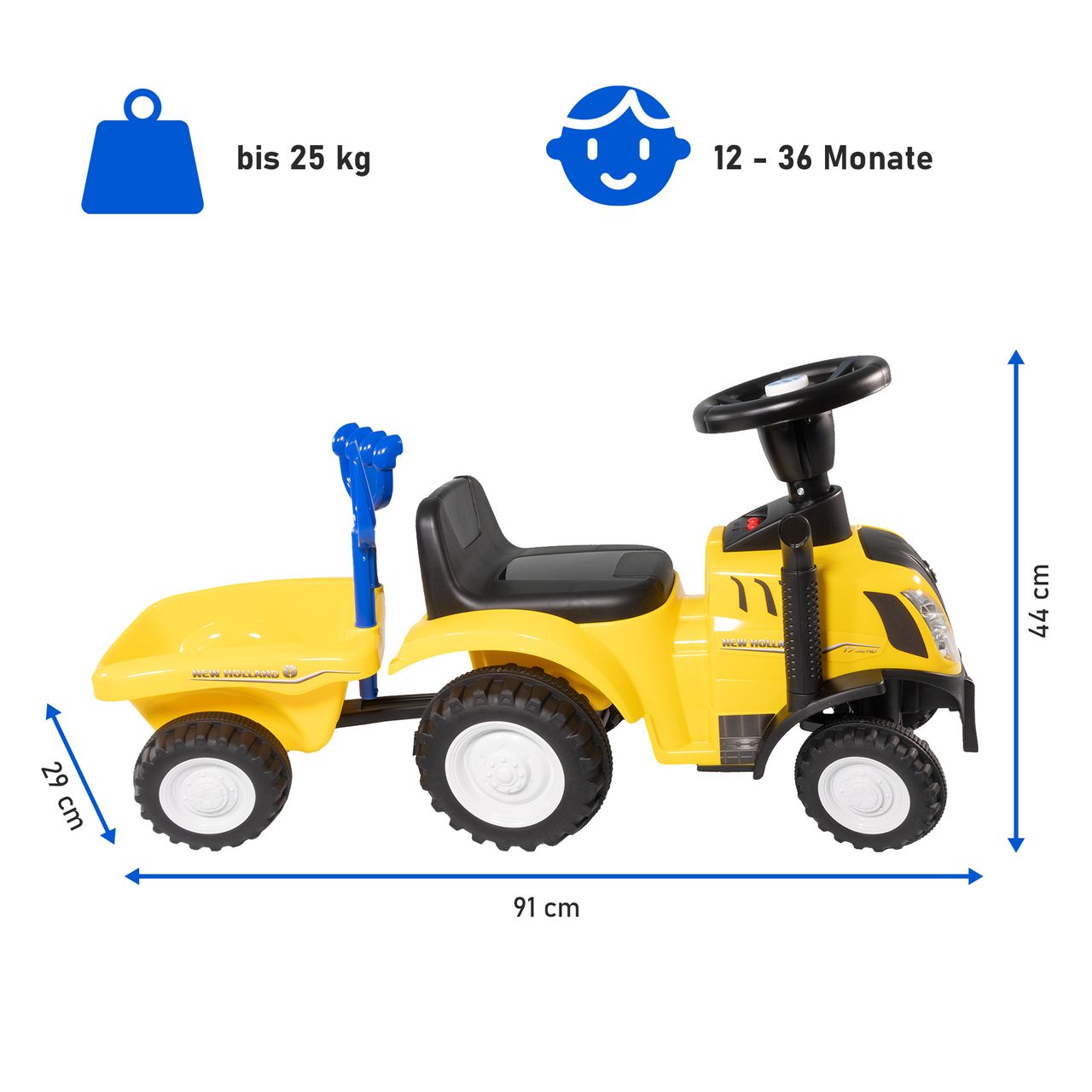 Lemodo Rutschauto Traktor New Holland mit Anhänger, blau