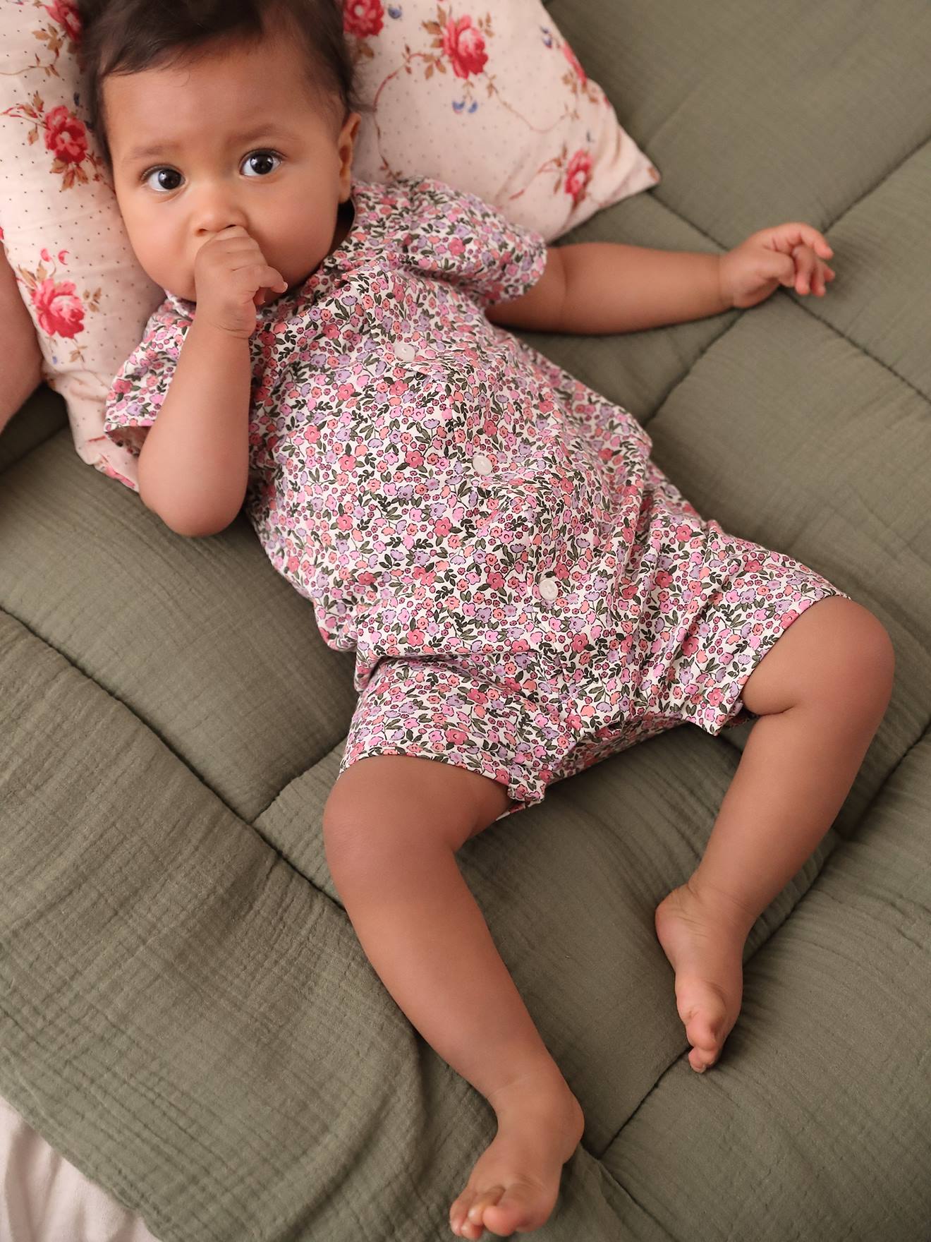 Vertbaudet Geblümter Baby Overall Oeko-Tex - wollweiß