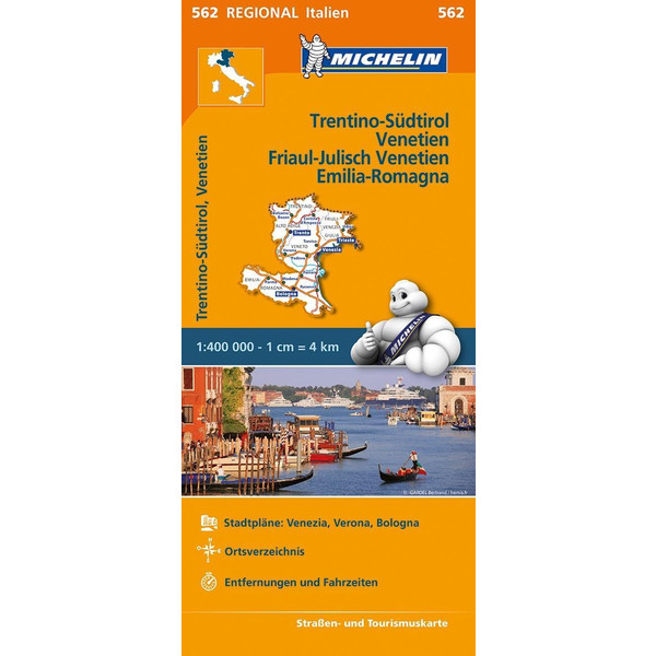 Michelin Trentino-Südtirol,Venetien, Friaul-Julisch Venetien, Emilia Romagna. Straßen- und Tourismuskarte 1:400.000 - Straßenkarte