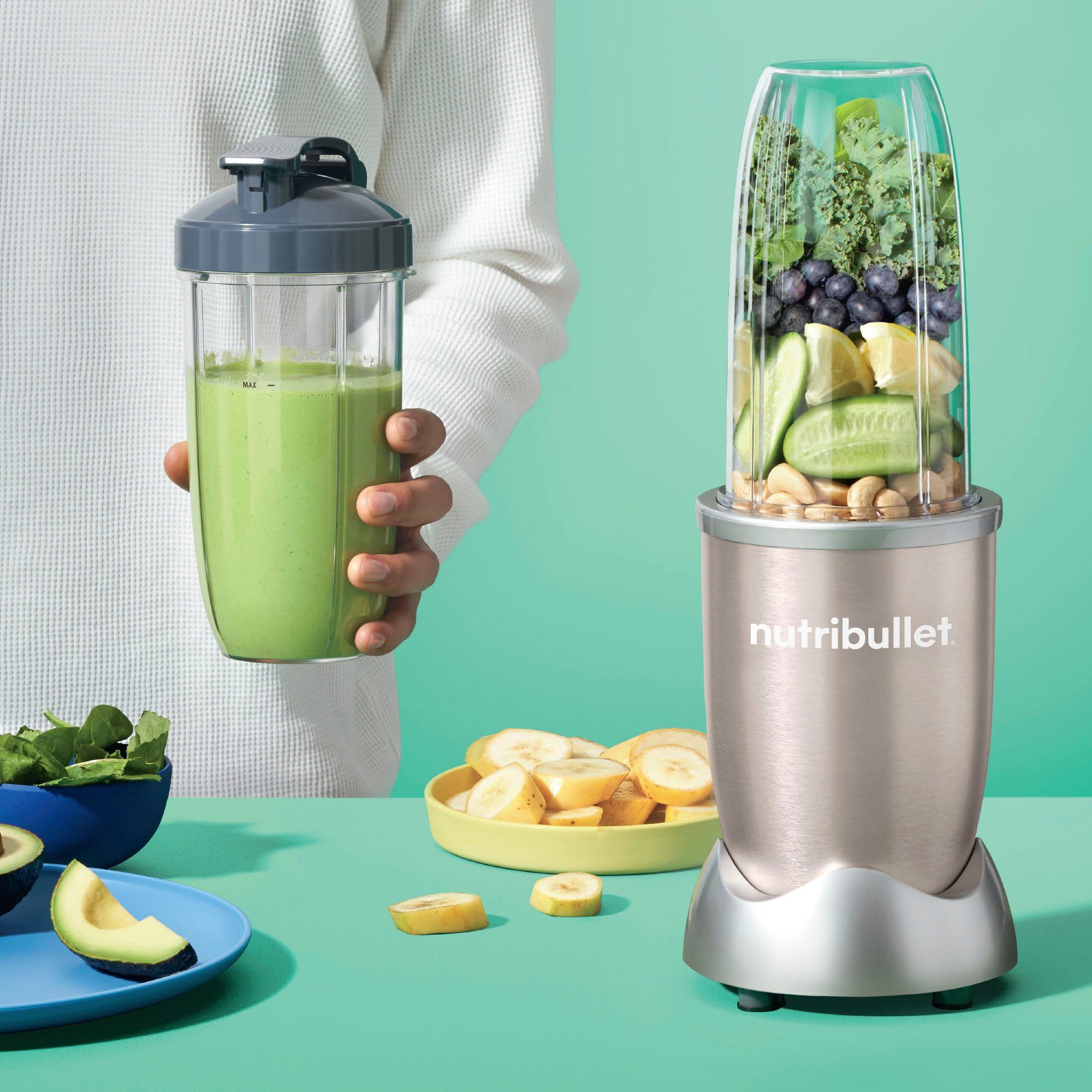nutribullet Smoothie-Maker NB907CP, 900 W, Standmixer, Multifunktionsmixer inkl. 2 Trinkbecher, Champagner