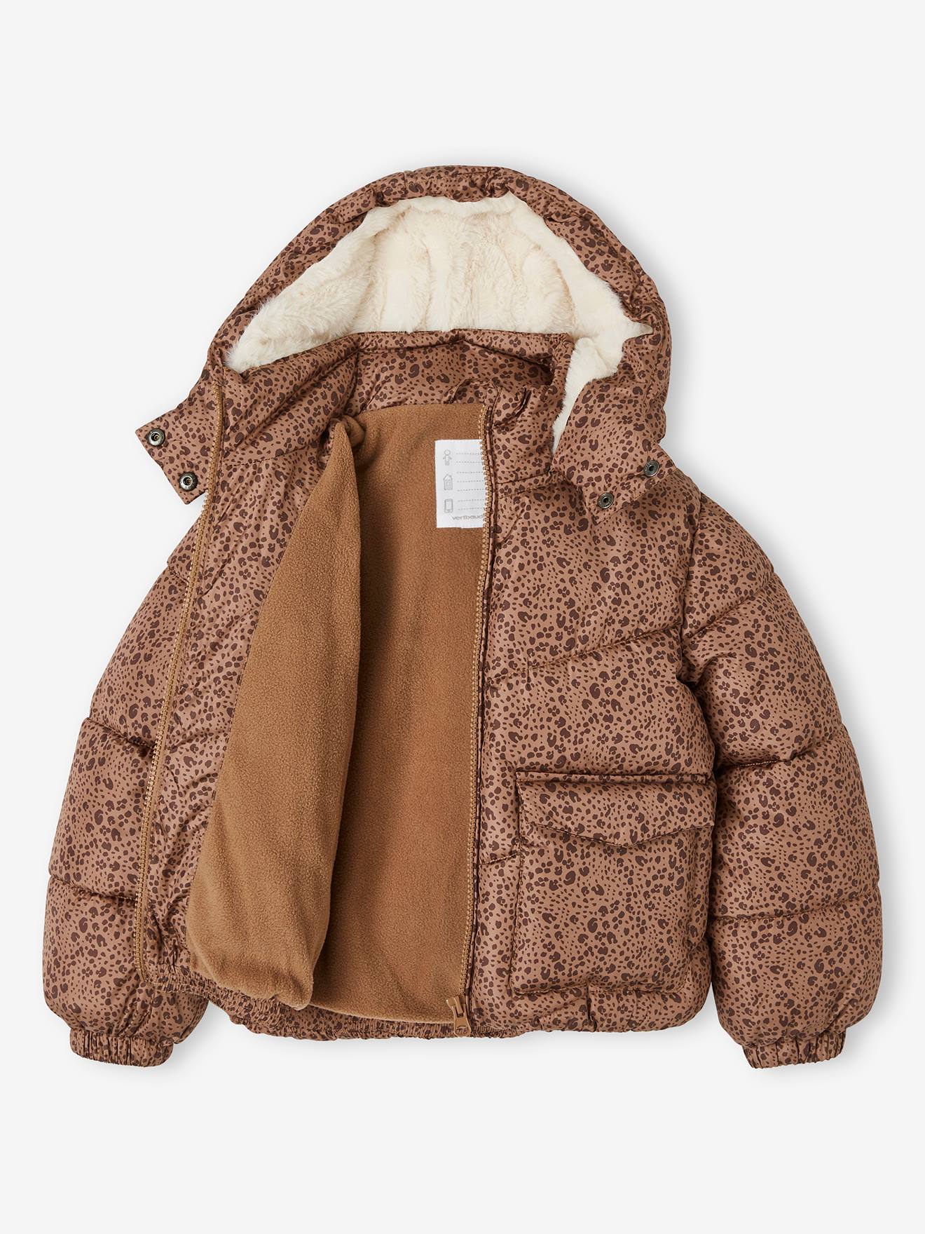 Vertbaudet Mädchen Winterjacke mit Recycling-Polyester - braun bedruckt