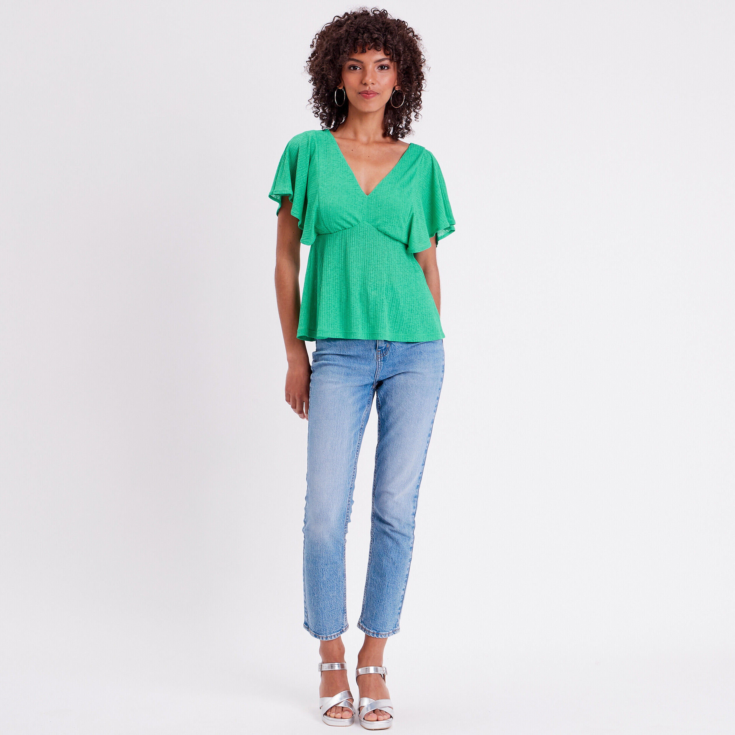 Blouse dos en V avec cordon vert menthe femme | Cache Cache