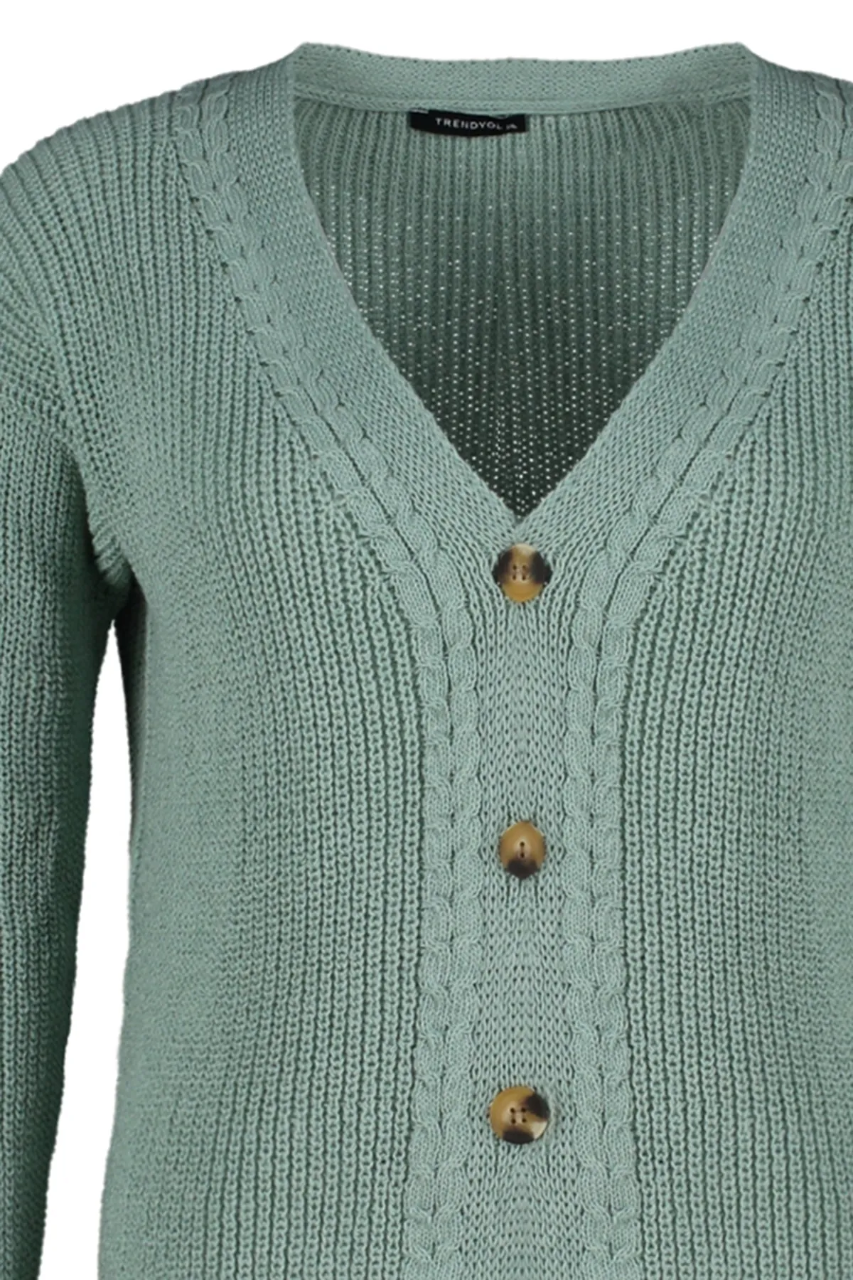 Trendyol Curve  Mintfarbener Strick-Cardigan mit V-Ausschnitt und Knöpfen TBBAW23AV00010
