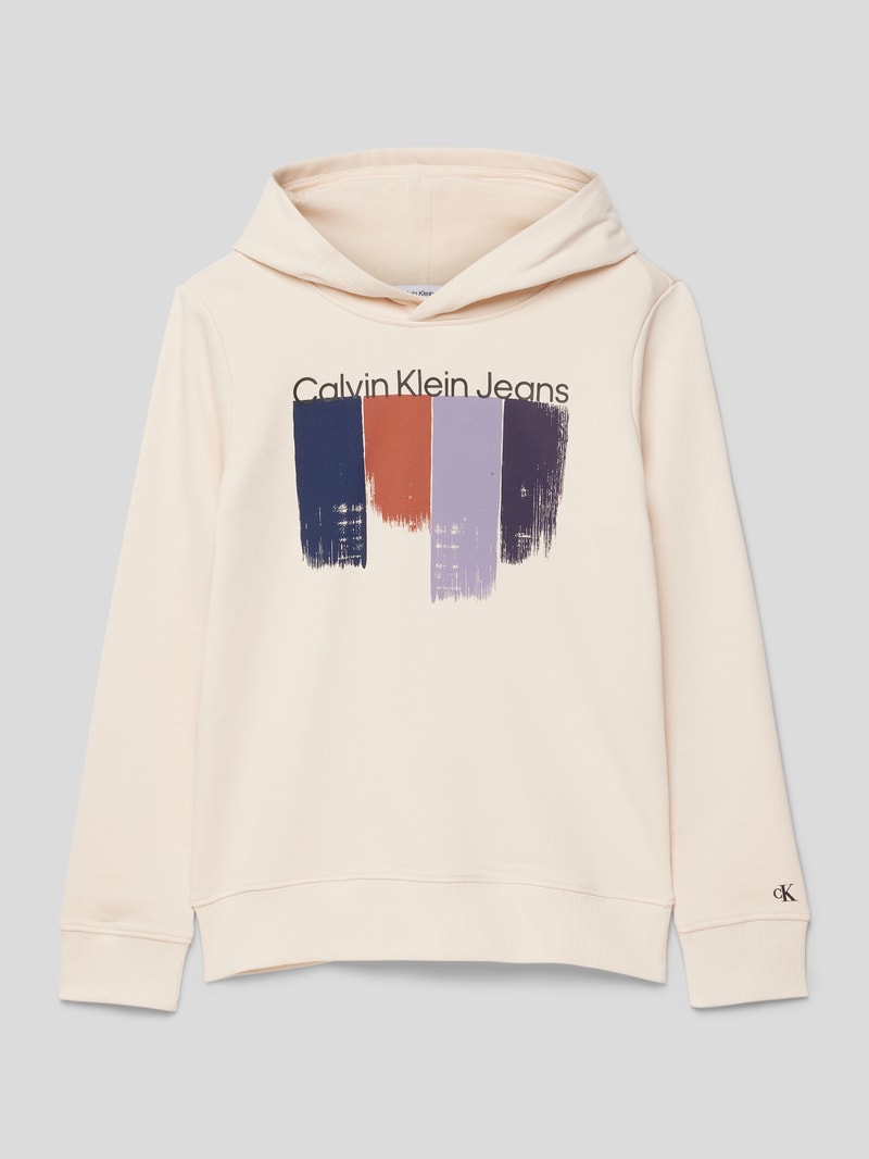 Hoodie mit Label-Print in hellgrau melange