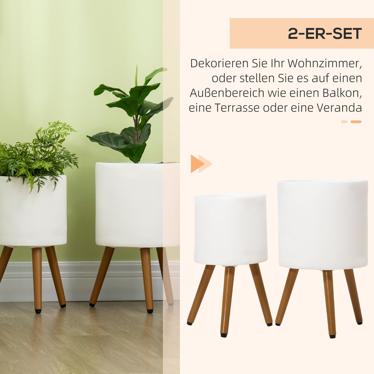 Outsunny Pflanztöpfe 2er-Set, Blumentöpfe mit Abnehmbaren Füßen
