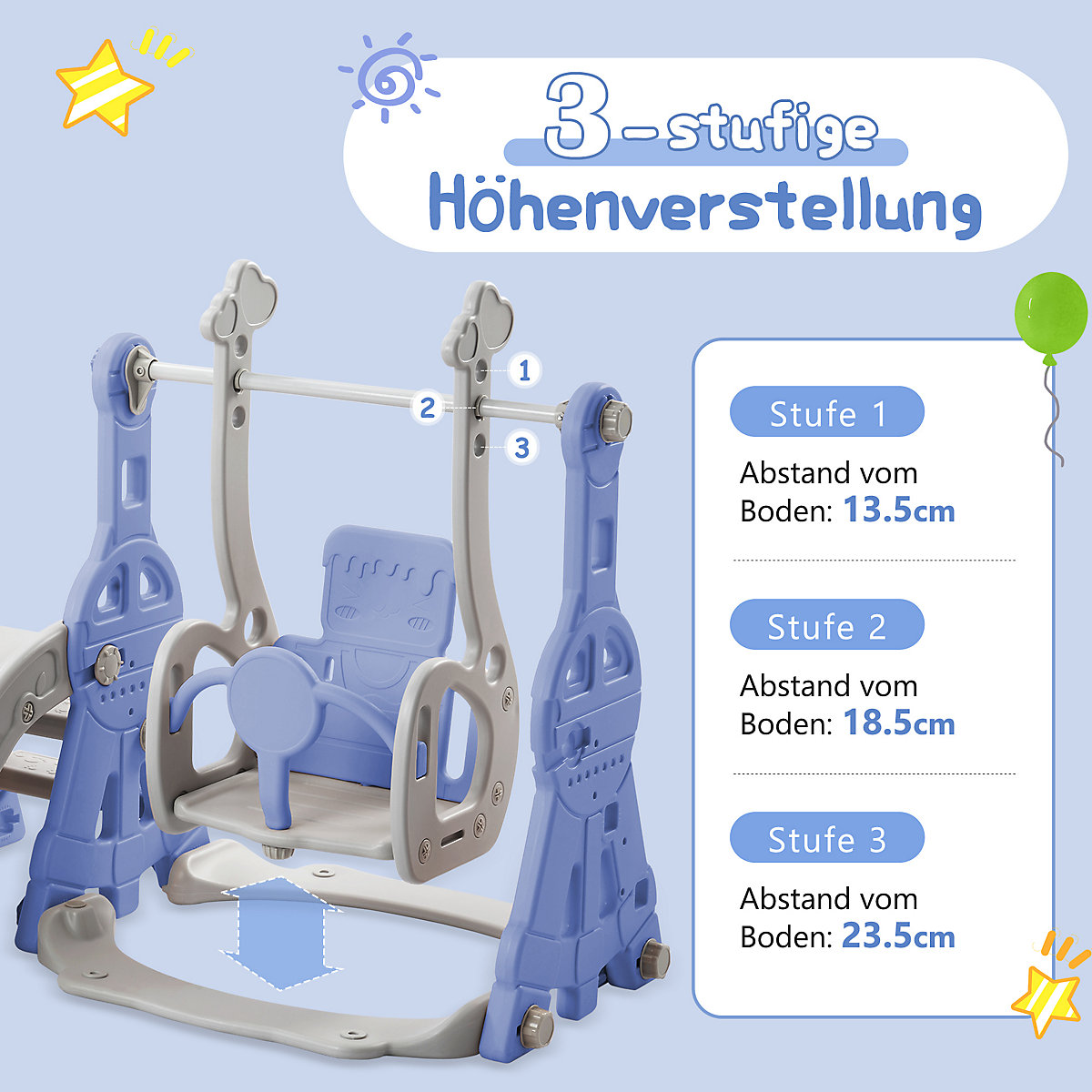 Rutsche 3 in 1 Kinderrutsche Spielplatz mit Schaukeln, Basketballkorb