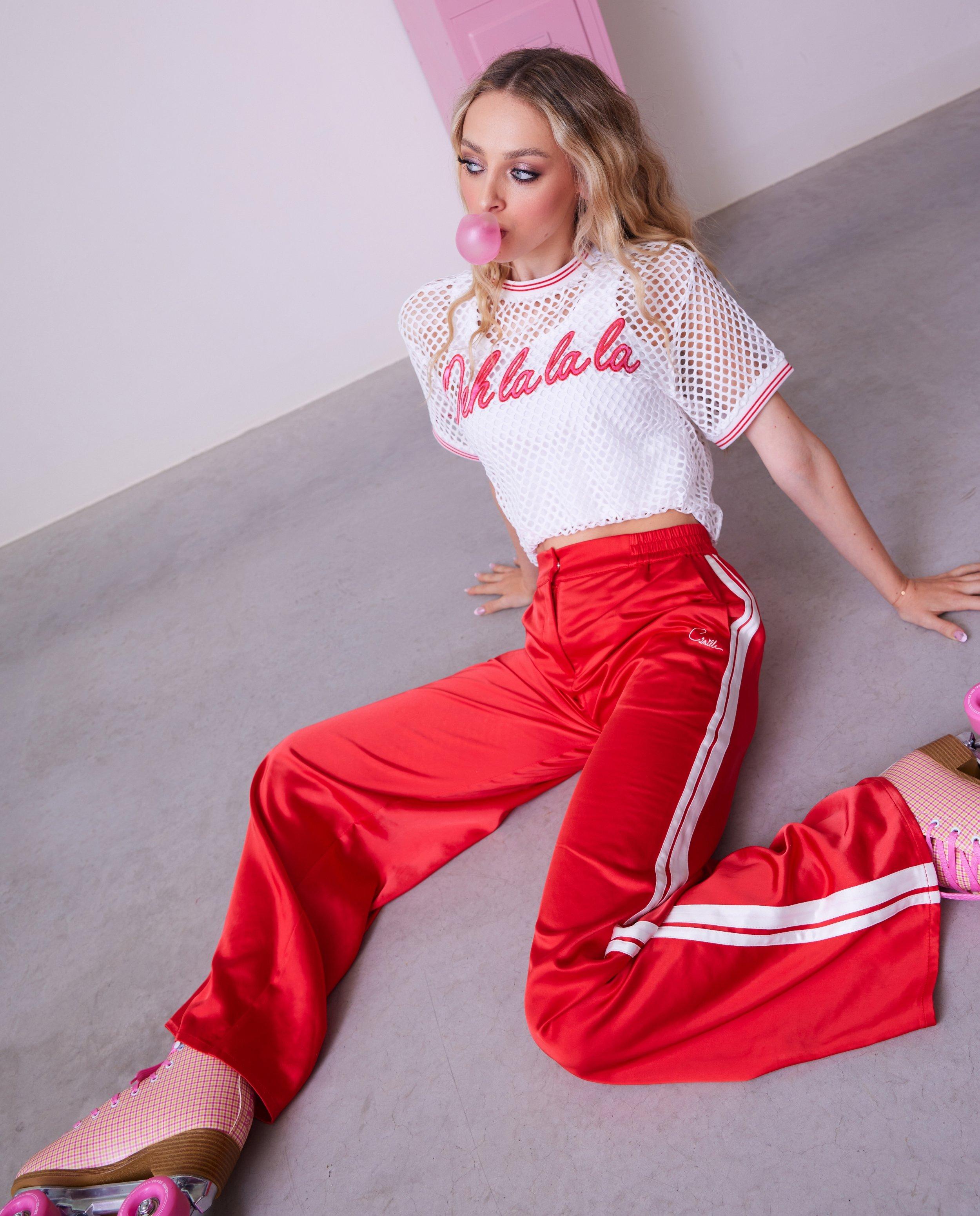 Pantaloni CAMILLE din satin, croială largă, 6-14 ani, roșii