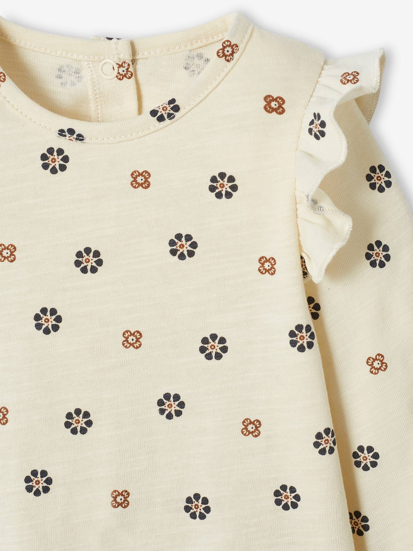T-shirt fleuri bébé avec volant écru