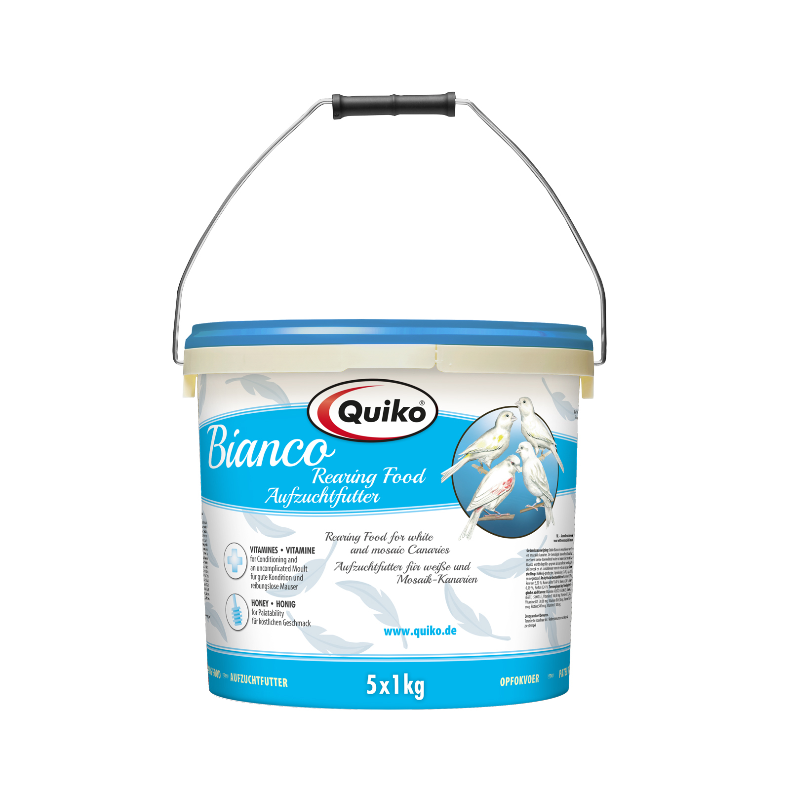 Quiko Hauptfutter Quiko Bianco 5 Kg: Aufzuchtfutter für weiße Kanarien, aufgehellte Mosaiken - Ohne Farbstoffe