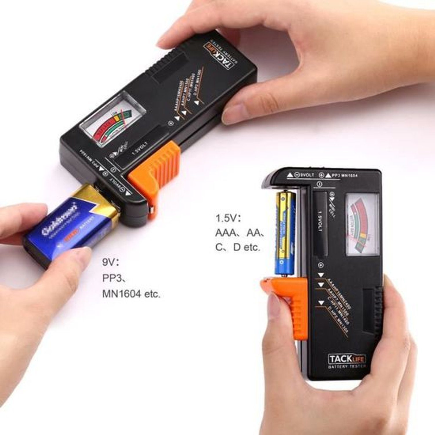 TACKLIFE Batterietester, Batterieprüfer Akkutester für AAA, AA, C, D, 1,5V, 9V Batterie