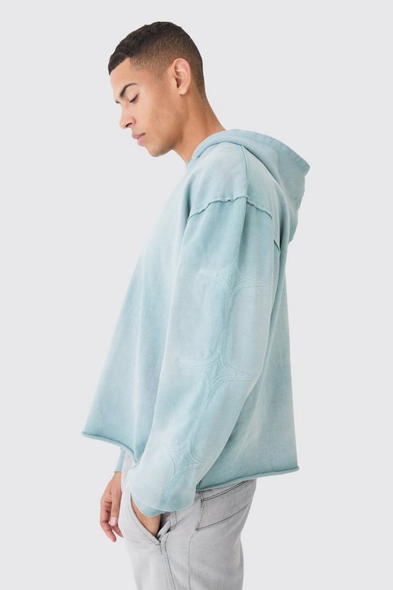 Kastiger gesteppter Oversize Hoodie mit rohem Saum