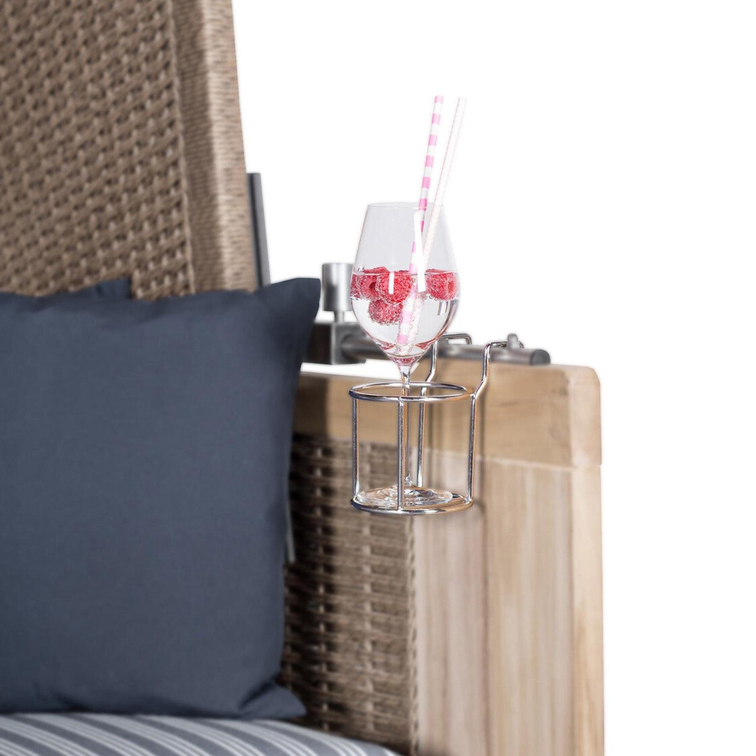 bene living Strandkorb Königssee 2,5-Sitzer Teak - PE shell - Modell 581, BxTxH: 142x95x170 cm, Volllieger ca. 175 Grad, Ostsee-Strandkorb Komplettset, inkl. Liftersystem und Bullaugen