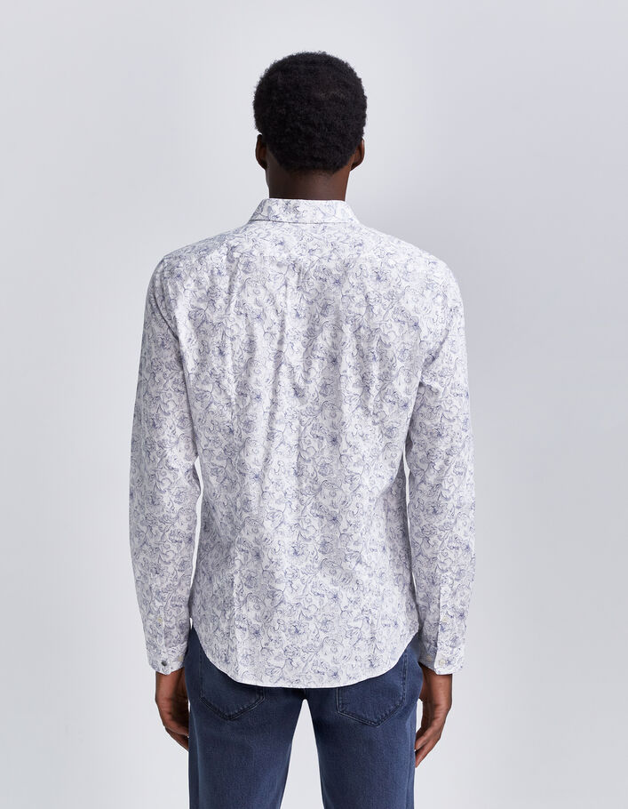 Chemise SLIM blanche tissu Liberty fleurs bleues Homme