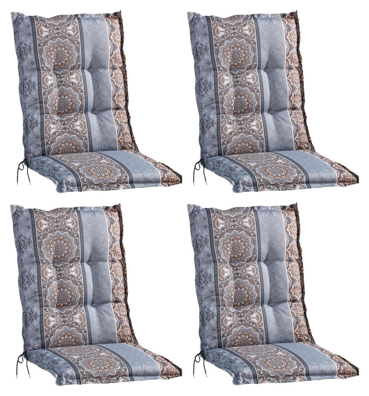 GO-DE Polsterauflage EXCELSIO, B 50 x L 110 cm, Braun, Grau, 4er Set, (Set, 4 St), Gartenstuhlauflagen für Mittellehnstühle