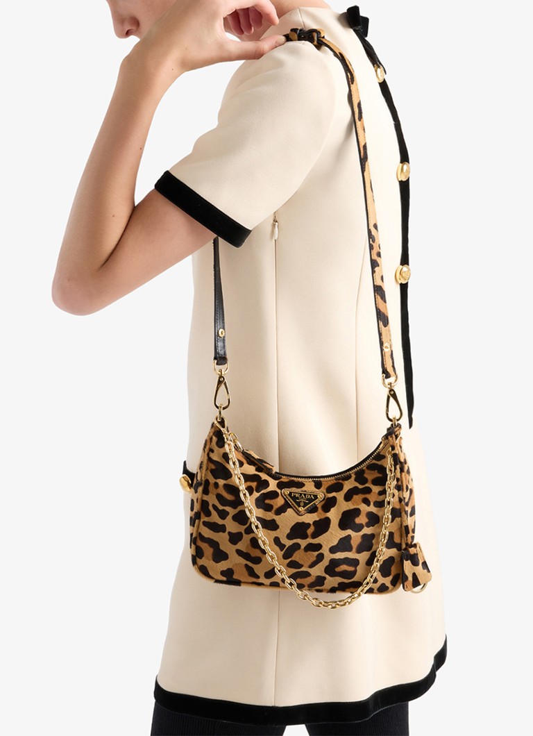 Prada Re-Edition leather shoulder bag with leopard print