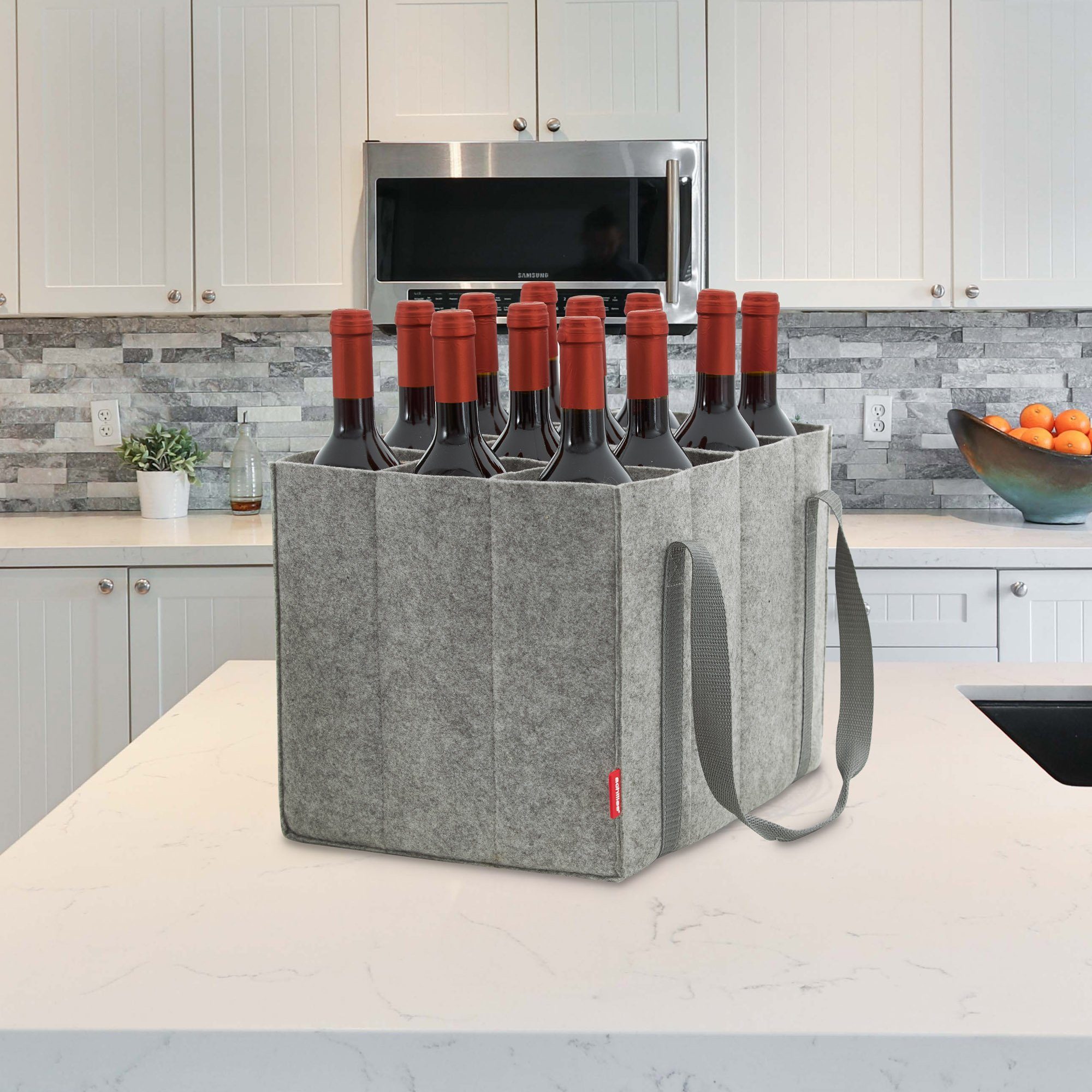 achilles Flaschenkorb Flaschentasche mit 12 Fächer, Auch für 1,5 Liter Flaschen, Flaschen Tasche aus Filz, 100% recycelt 36 cm x 27 cm x 27 cm