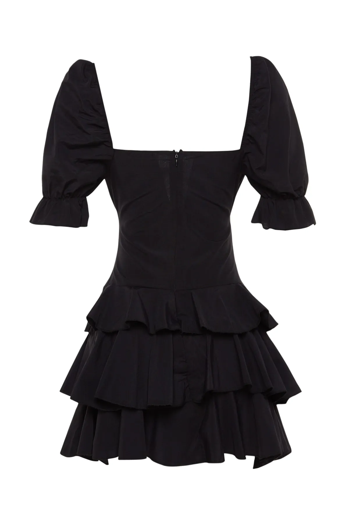 Trendyol Collection  Elegantes Abendkleid aus schwarzem Popeline mit offener Taille/Skater-Volant TPRSS22EL2098