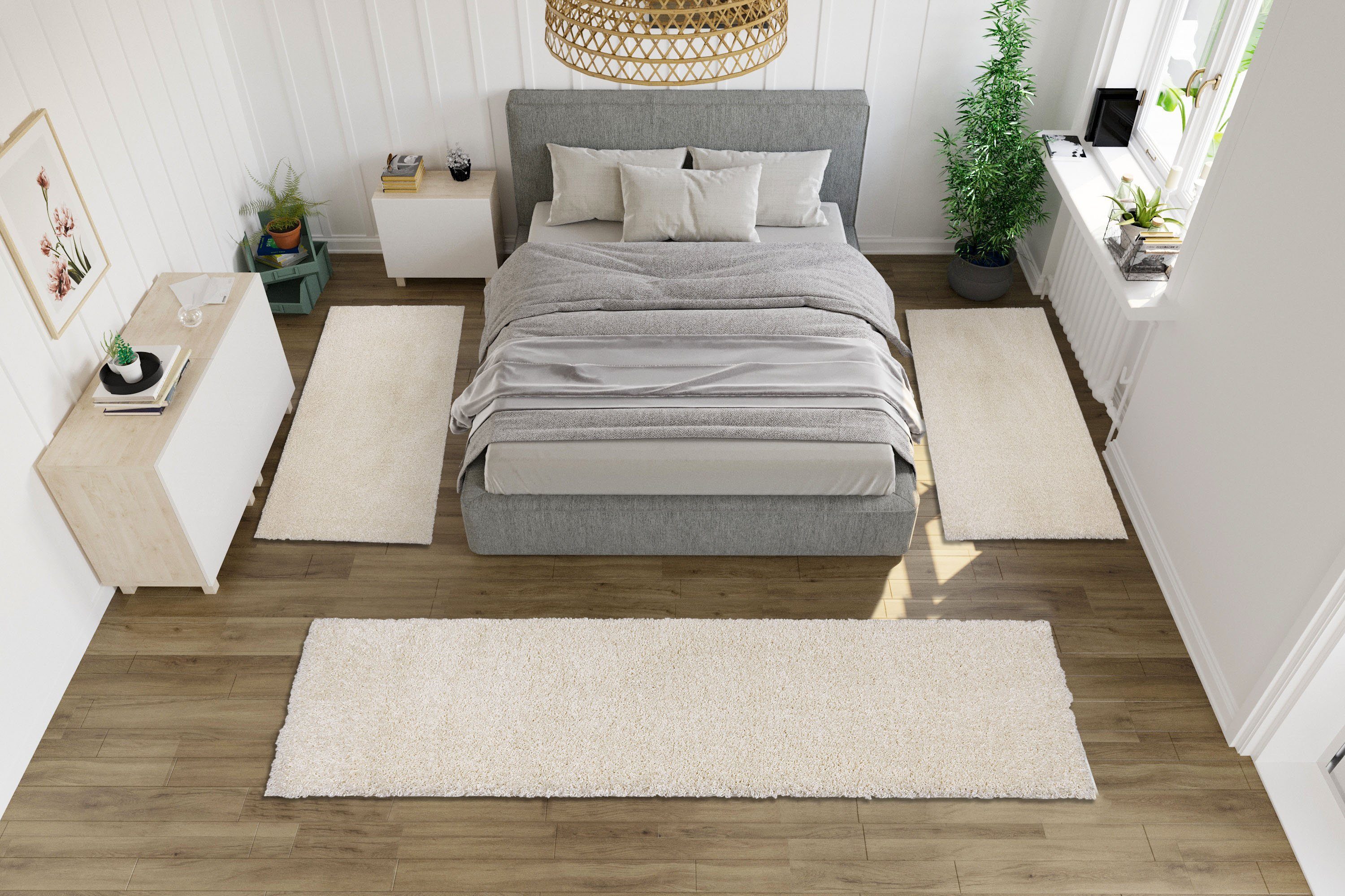Bettumrandung Viva Home affaire, Höhe 45 mm, (3-tlg), Bettvorleger, Läufer-Set, Uni-Farben, einfarbig, besonders kuschelig
