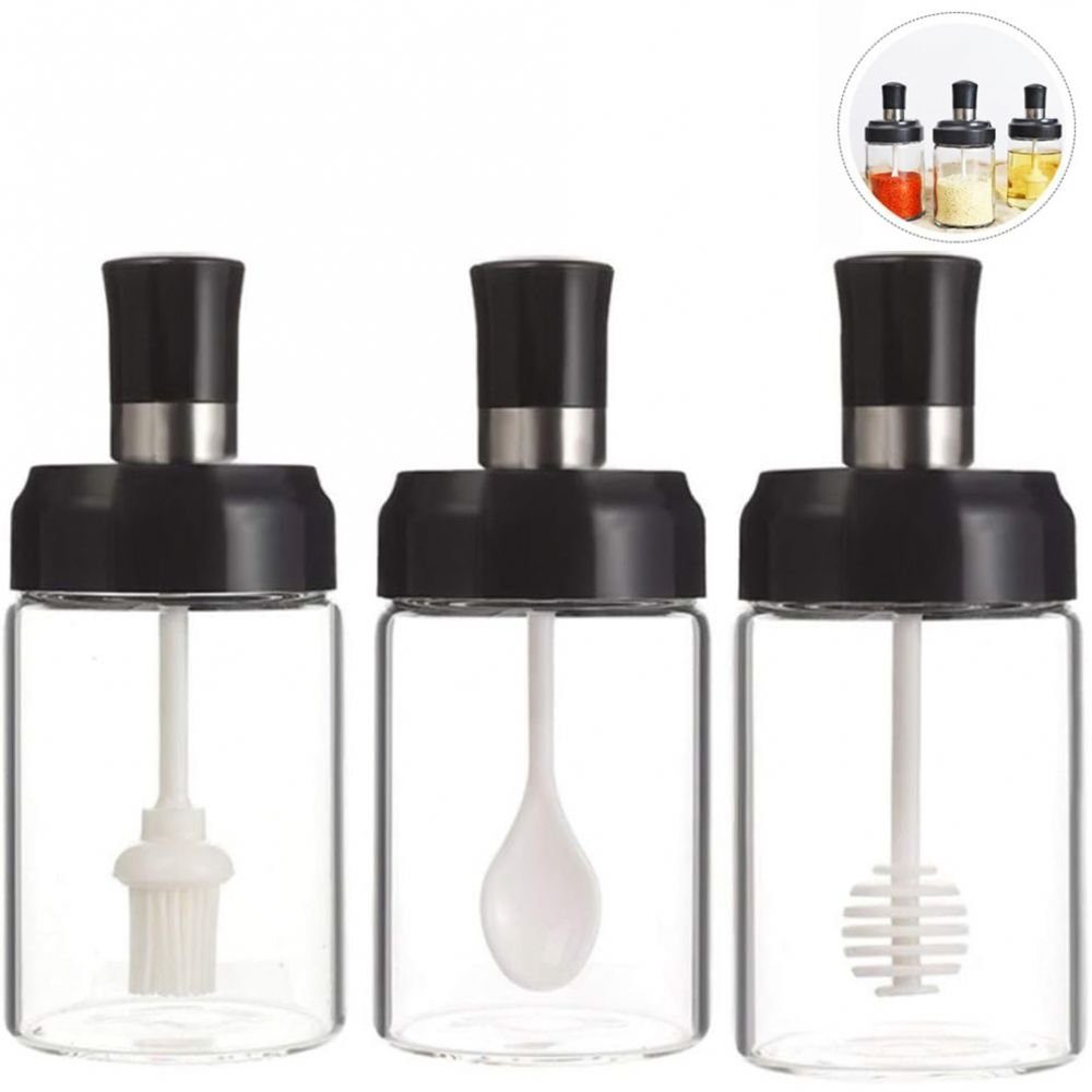 Bizaical Gewürzbehälter Gewürzflaschen-Set,3-teiliges Glas-Gewürzgläser mit Deckel und Löffel, (3-tlg)