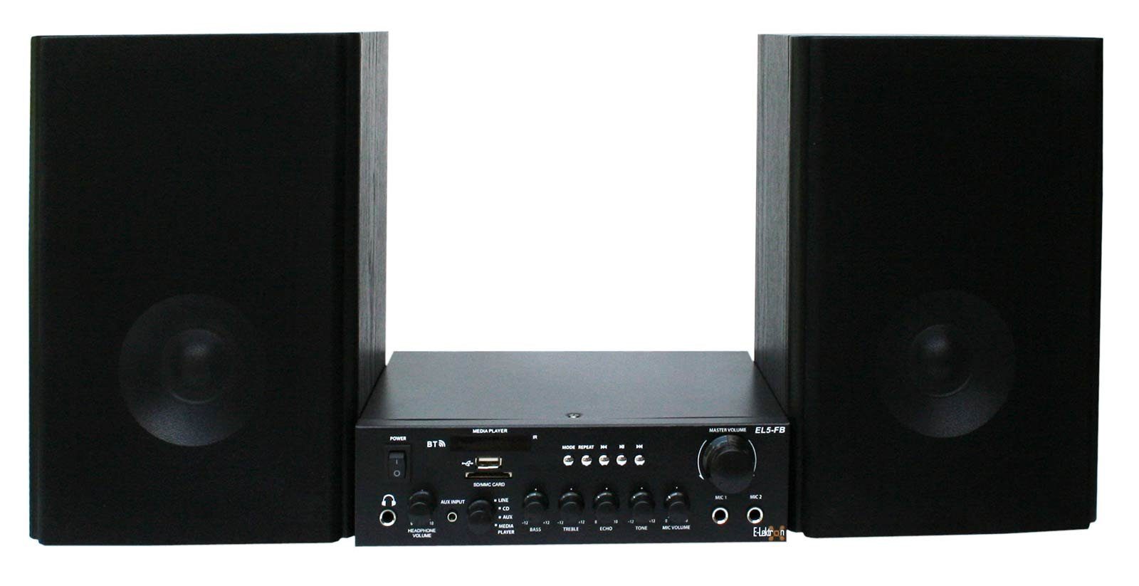 E-Lektron EL5-FB+BK-55 Stereoanlage (FM-Tuner, 35,00 W, FM-Radio, USB/SD Media-Player, Bluetooth-Empfänger, Fernbedienung, Kopfhörerbuchse, Karaoke-Funktion)
