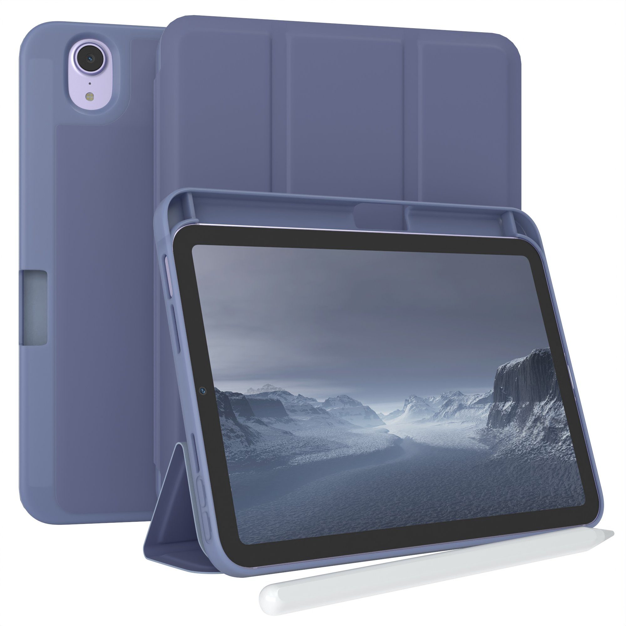 EAZY CASE Tablet-Hülle Penholder Smartcase für iPad Mini 6. Gen. (2021) 8,3 Zoll, Tablettasche klappbares Etui mit Penholder Stifthalterung Eis Blau