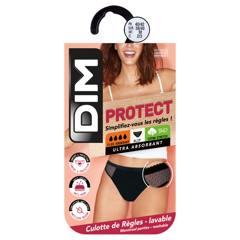 DIM Culotte Menstruelle Protect Flux Abondant Plumetis Noir Culotte Menstruelle