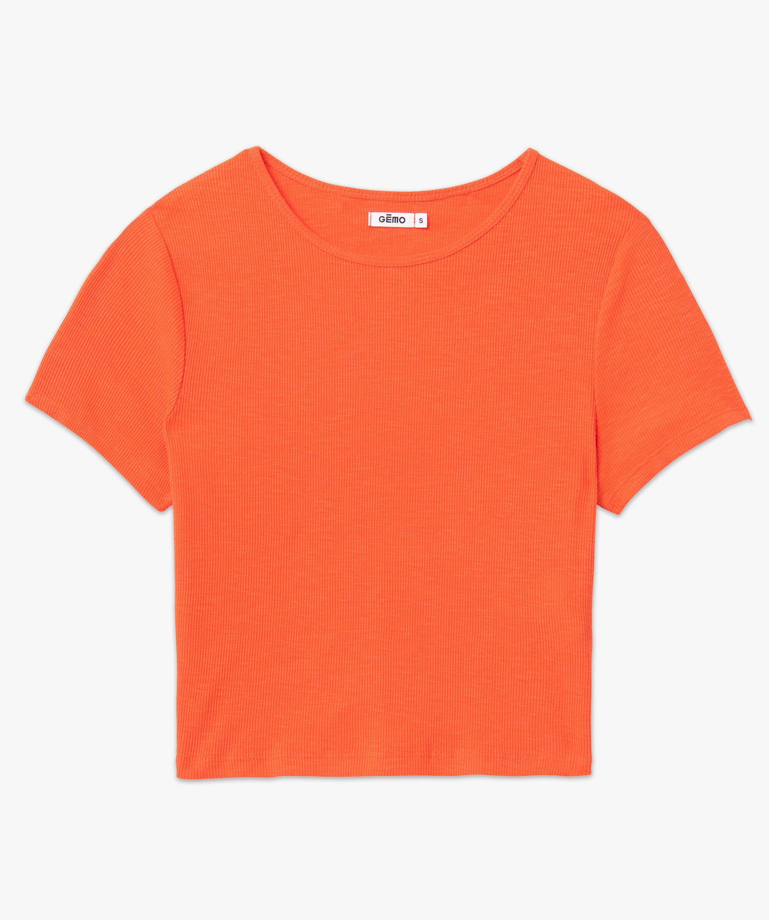 Tee-shirt femme à manches courtes en maille ctelée rouge | GEMO