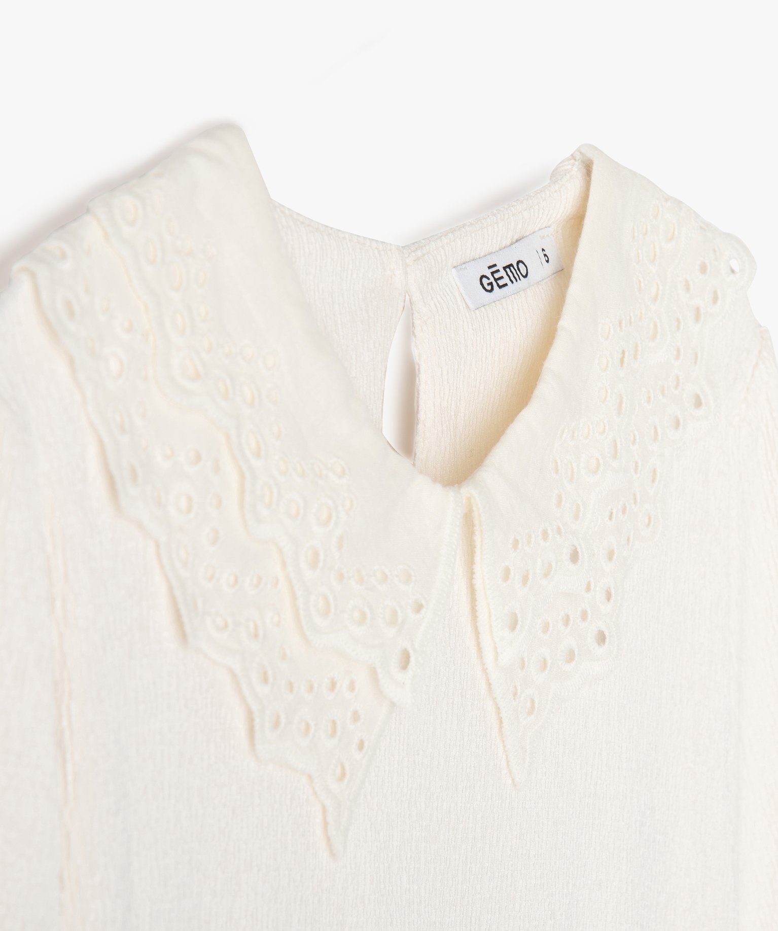 Blouse à manches longues avec col brodé fille ecru | GEMO