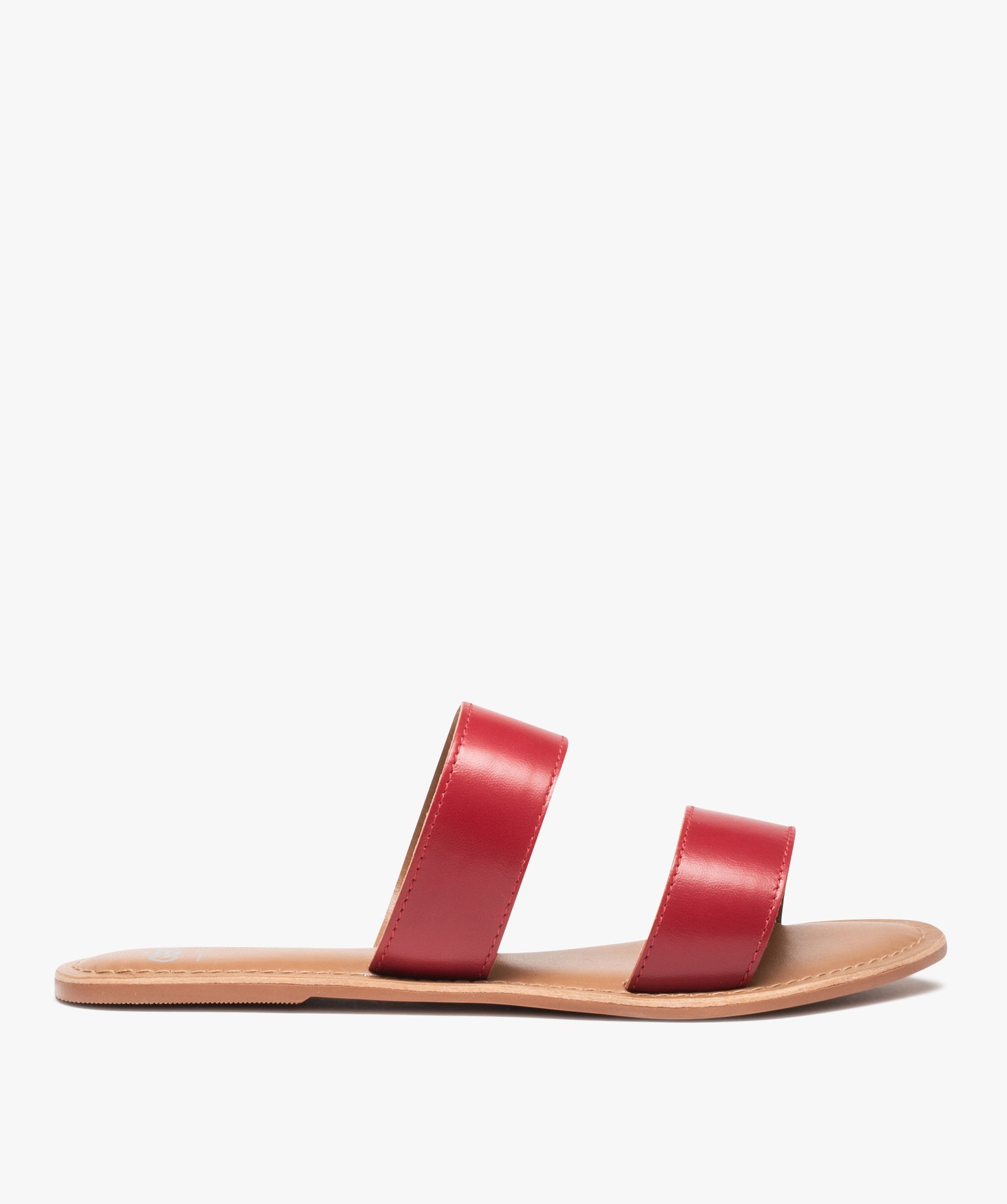 Mules femme plates à larges brides dessus cuir uni rouge | GEMO