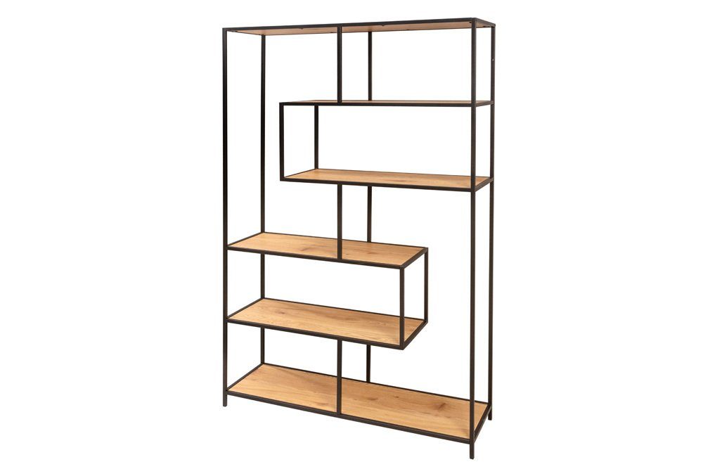 riess-ambiente Bücherregal SLIM LINE 185x114cm natur / schwarz, Einzelartikel 1-tlg., Wohnzimmer · Holzwerkstoff · Metall · mit Ablage · Industrial