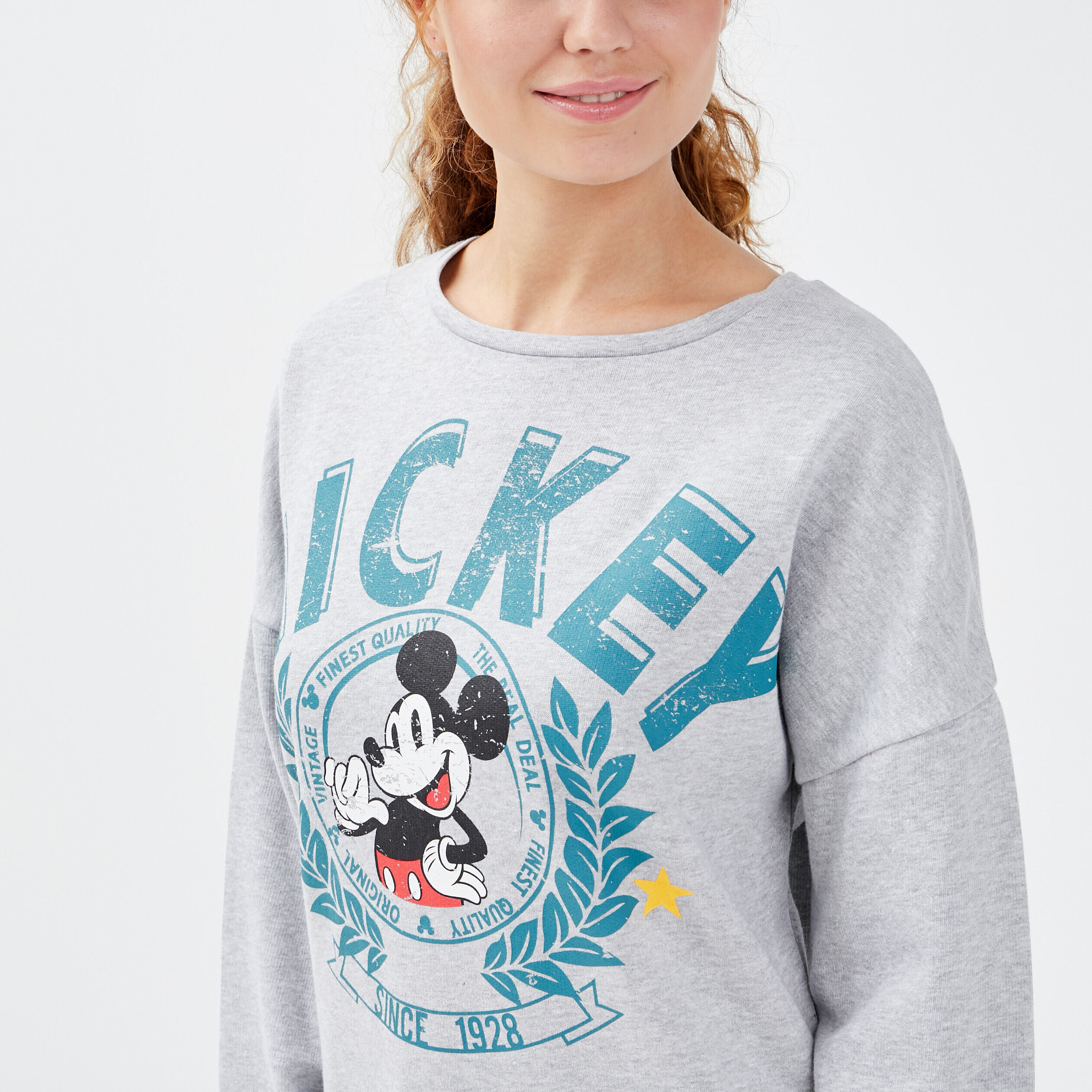 Sweat manches longues Mickey gris clair femme | Cache Cache