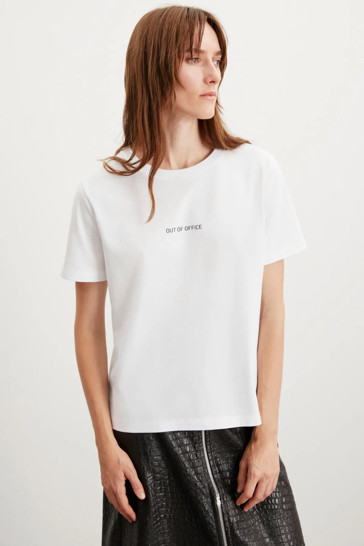 GRIMELANGE  Glenda Damen-T-Shirt mit Rundhalsausschnitt, 100 % Baumwolle, bestickt, weiß
